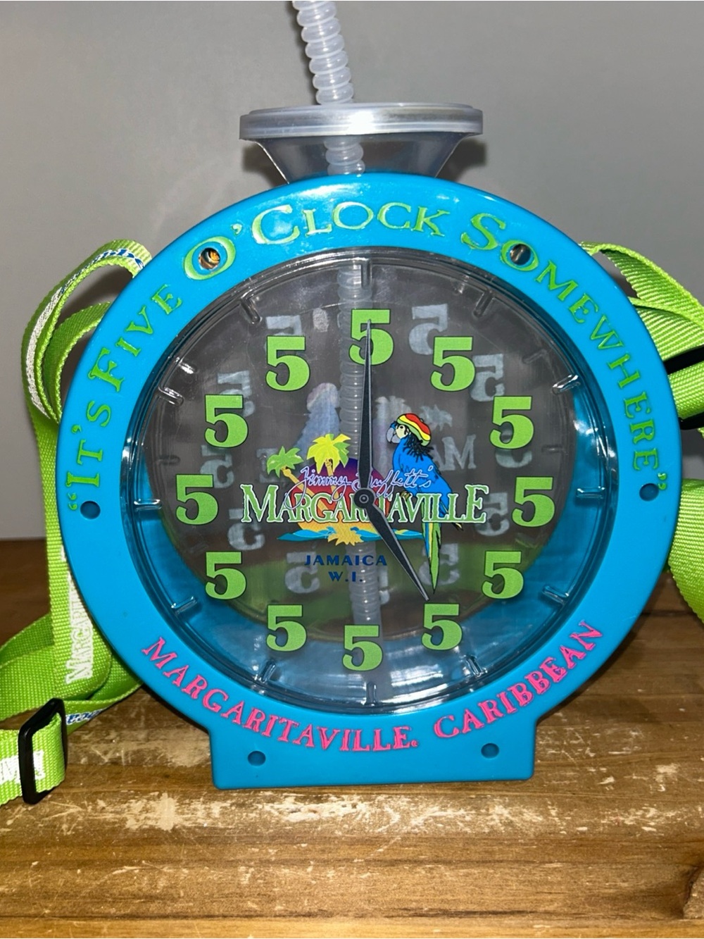 Margaritaville “it’s 5 o’clock somewhere” Clock-Face Novelty Cup with Lime Strap - Picture 3 of 9